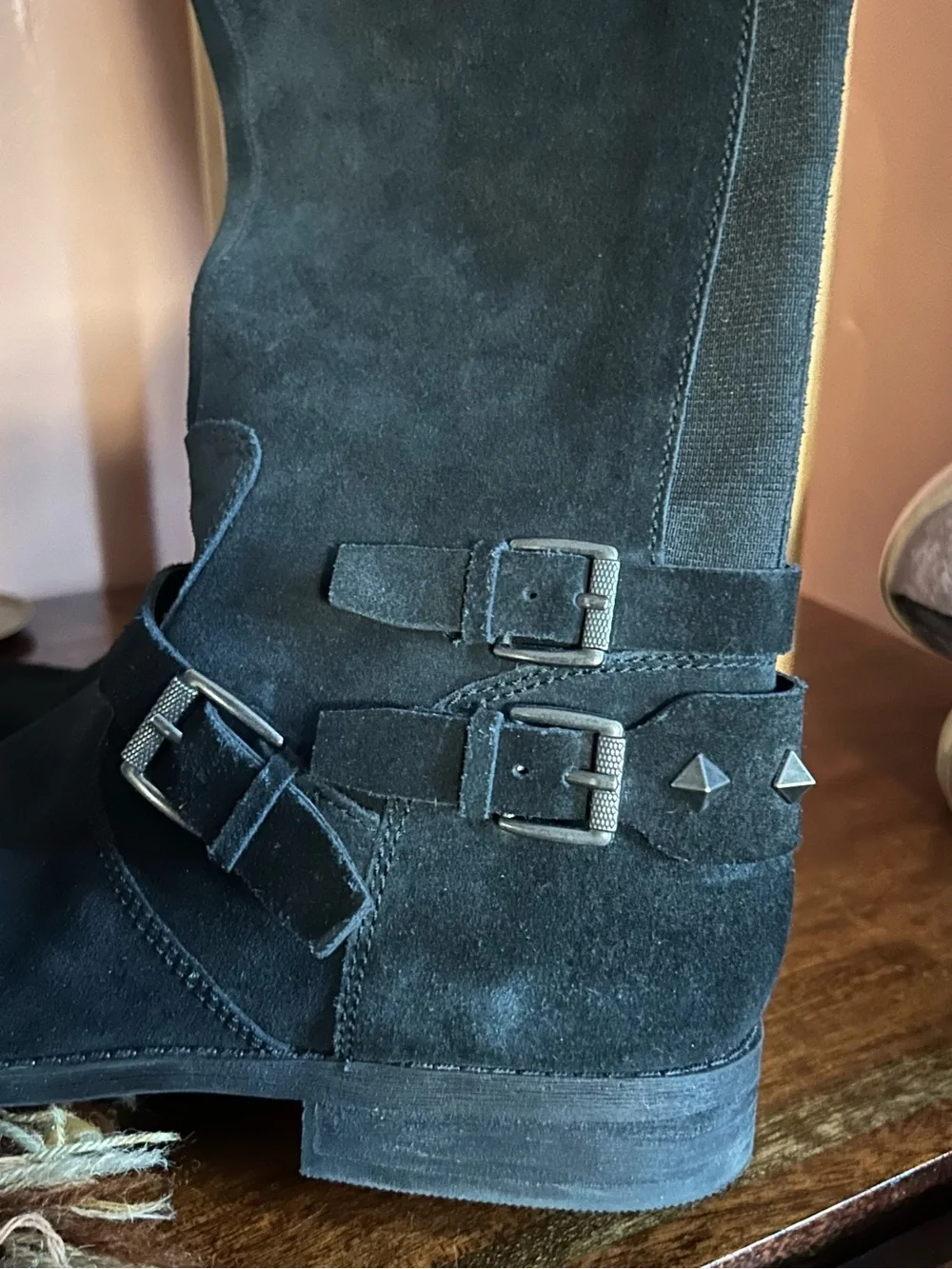 Marc Fisher Arbor Riding Boots Suede Leather Knee High Tall Studded Black Size 7